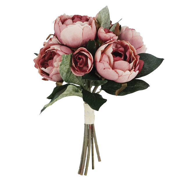 Artificial Peony Bouquet Dusty Rose 8 Flowers 32cm