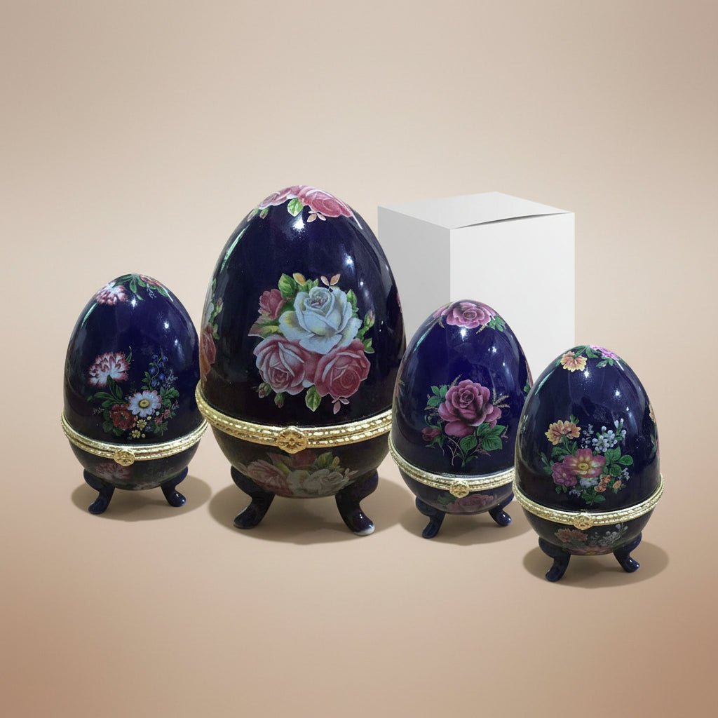 Porcelain Egg Jewelry Box Navy Blue 12x8cm - VassoHome
