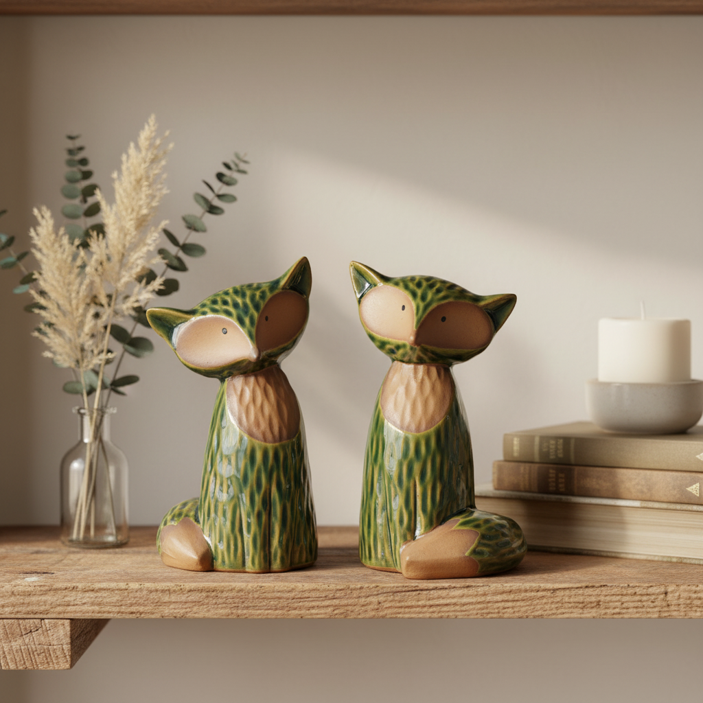 Stoneware φιγούρες Αλεπούς Πράσινες 14 εκ. Σετ των 2