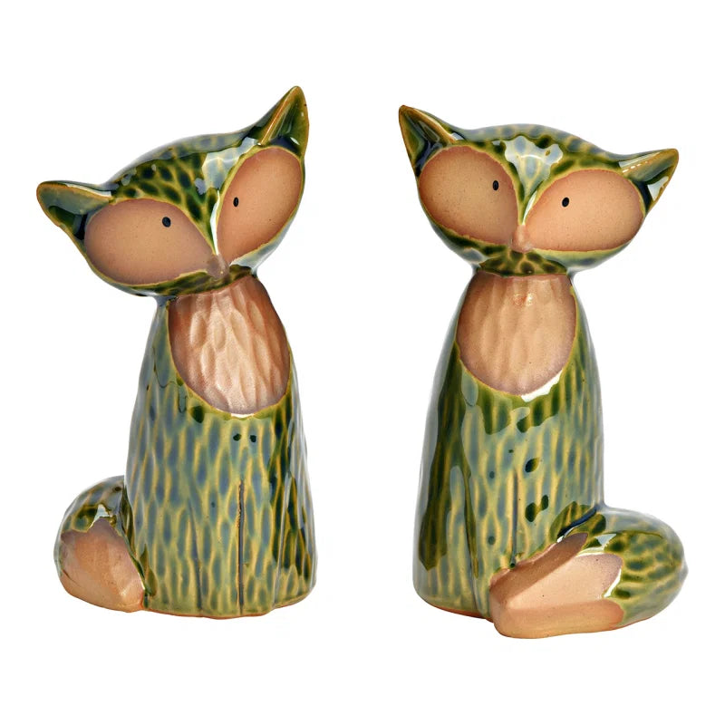 Stoneware φιγούρες Αλεπούς Πράσινες 14 εκ. Σετ των 2