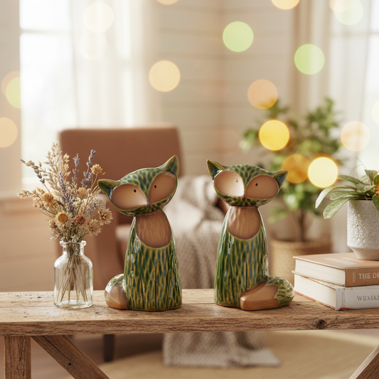 Stoneware φιγούρες Αλεπούς Πράσινες 14 εκ. Σετ των 2