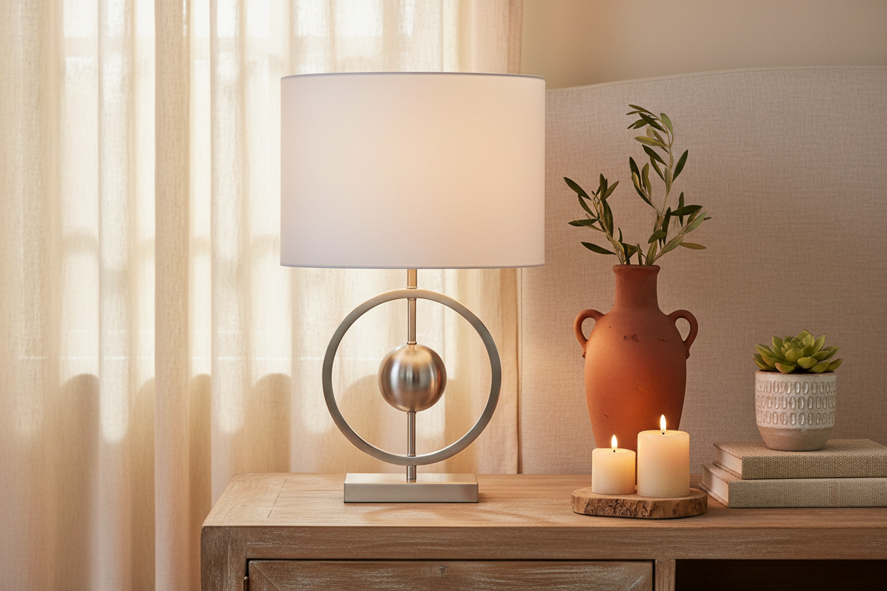 Silver Table Lamp – Circle/Sphere Design H58cm