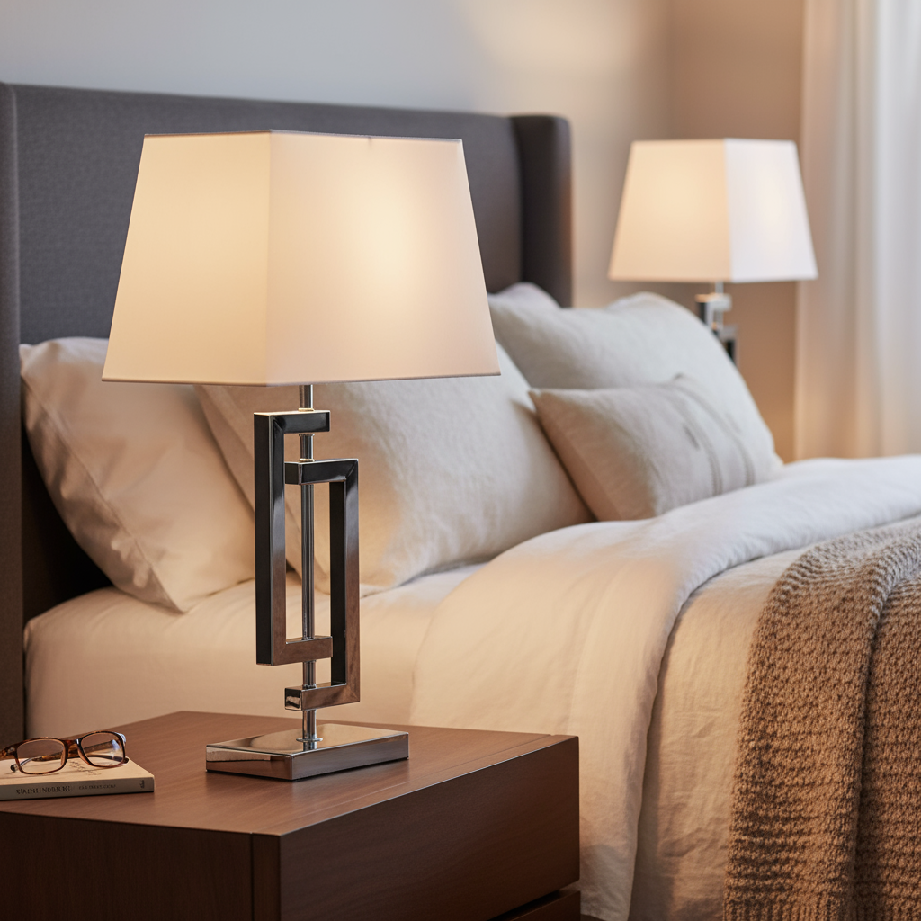 Ασημένιο Επιτραπέζιο Φωτιστικό – Σχέδιο Βάσης Υ57.5cm