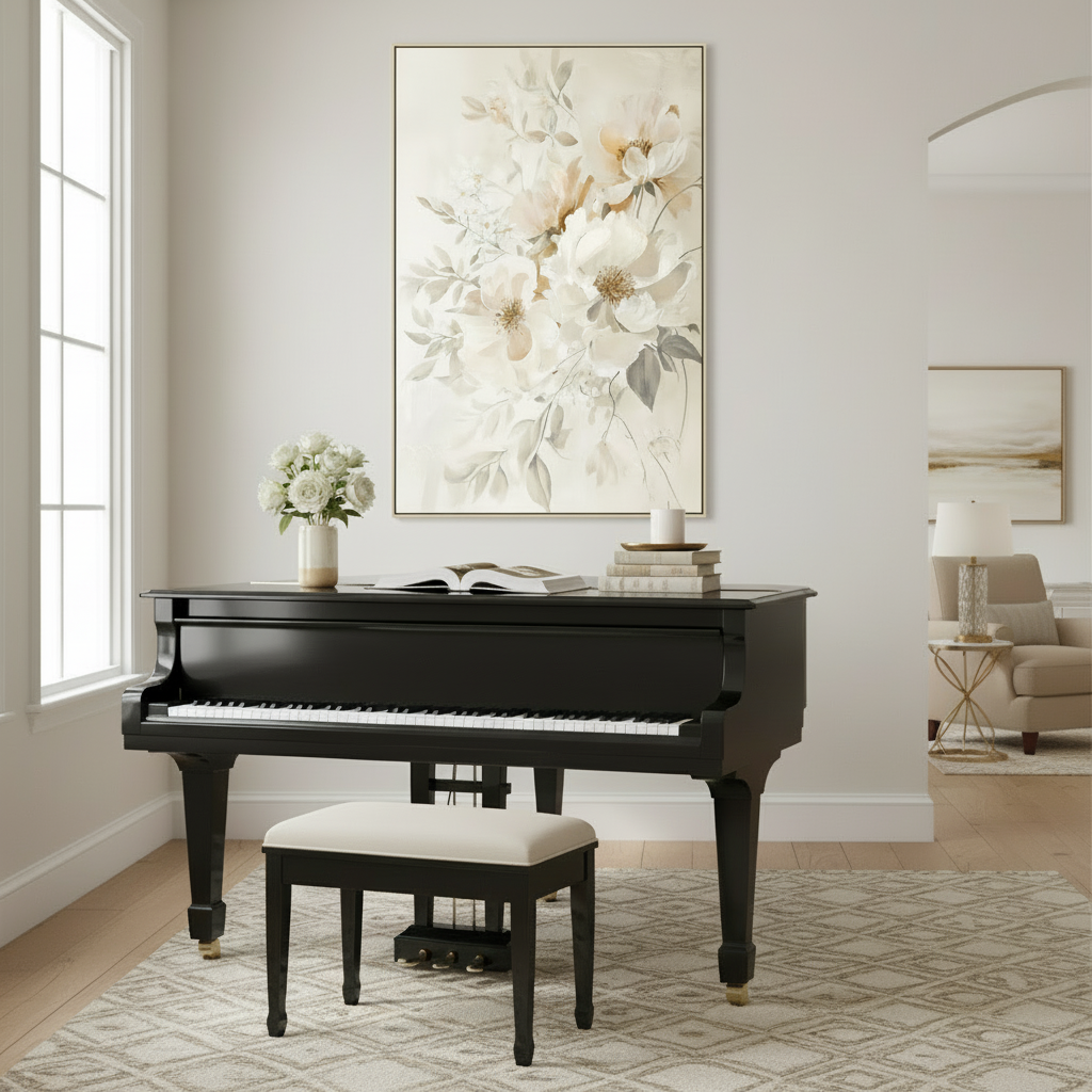 Πίνακας Καμβά Εκρού/Γκρι – Λουλούδια σε Κορνίζα 82.5x122.5cm