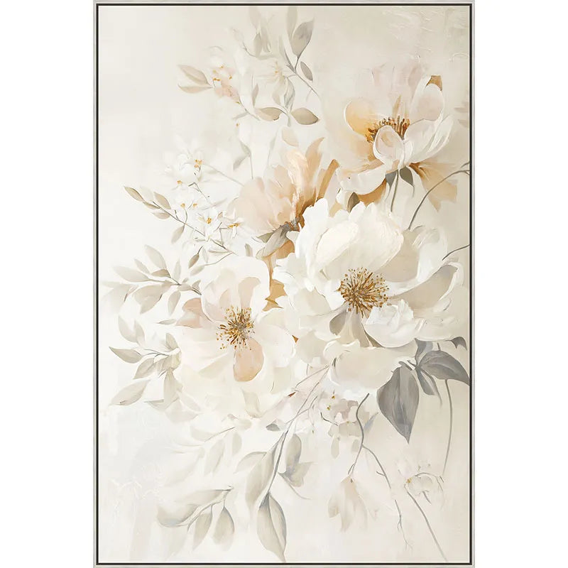 Πίνακας Καμβά Εκρού/Γκρι – Λουλούδια σε Κορνίζα 82.5x122.5cm