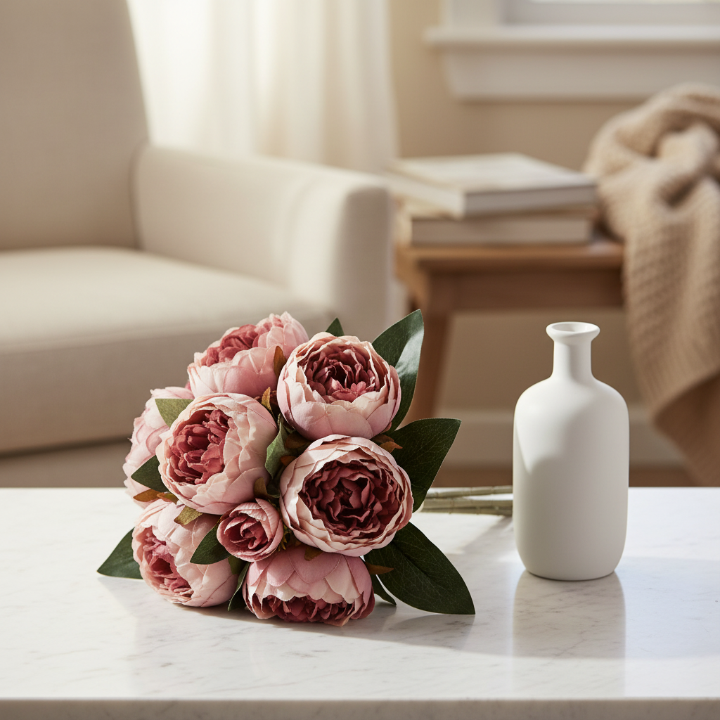 Τεχνητή Ανθοδέσμη με Παιώνιας Dusty Rose 8 Λουλούδια 32εκ