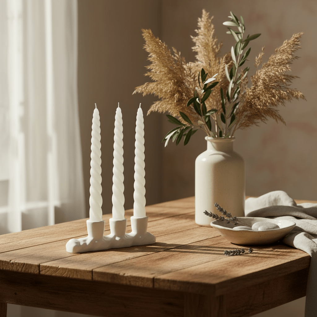 Spiral Candles Set of 3 - White 20cm - Candles - VassoHome