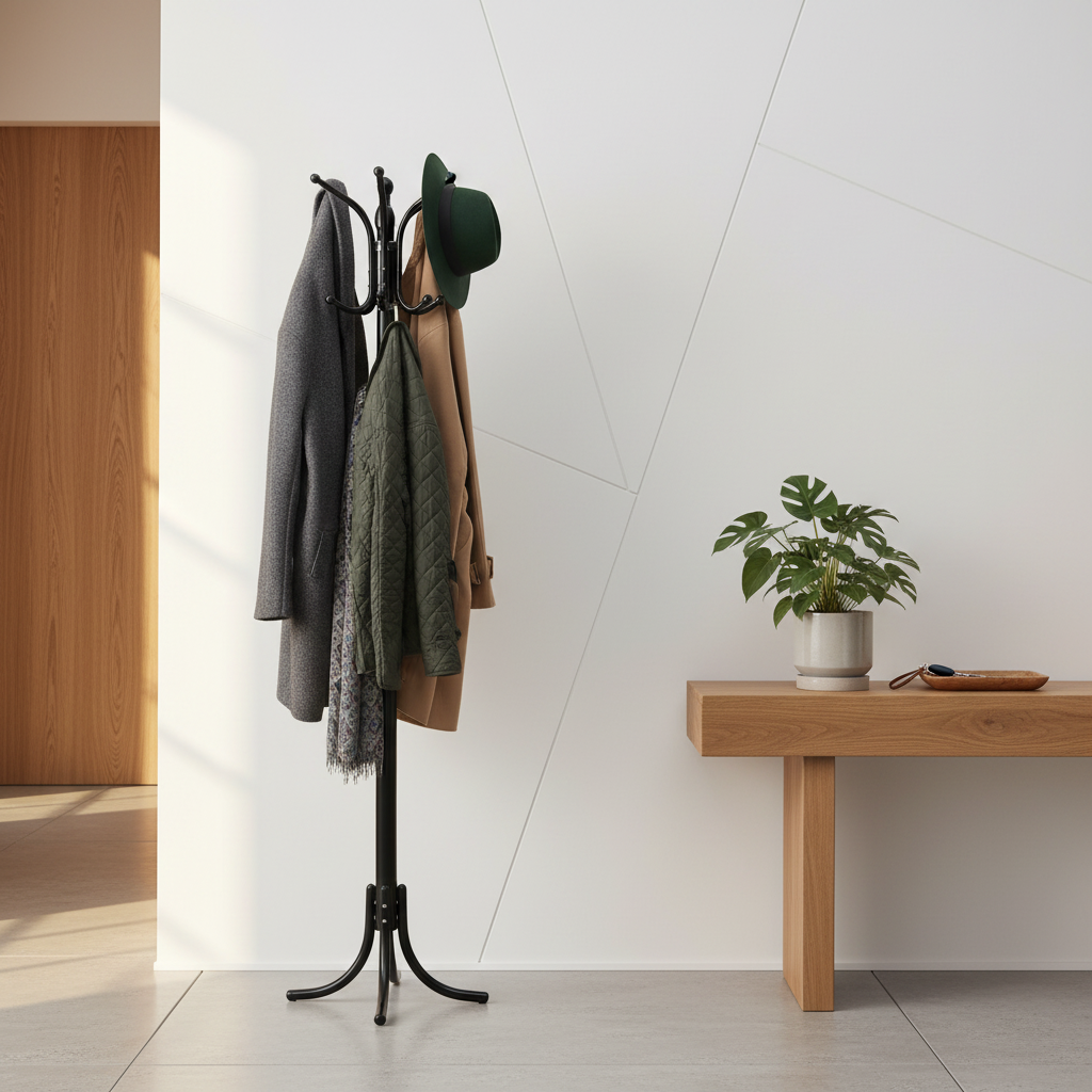Floor Coat Rack Mendora Black Metal Φ40x180cm