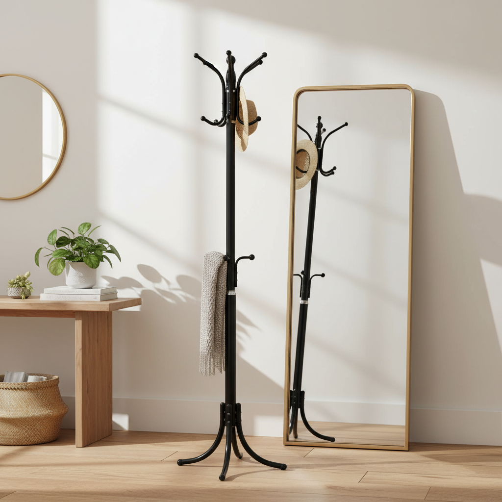Floor Coat Rack Mendora Black Metal Φ40x180cm
