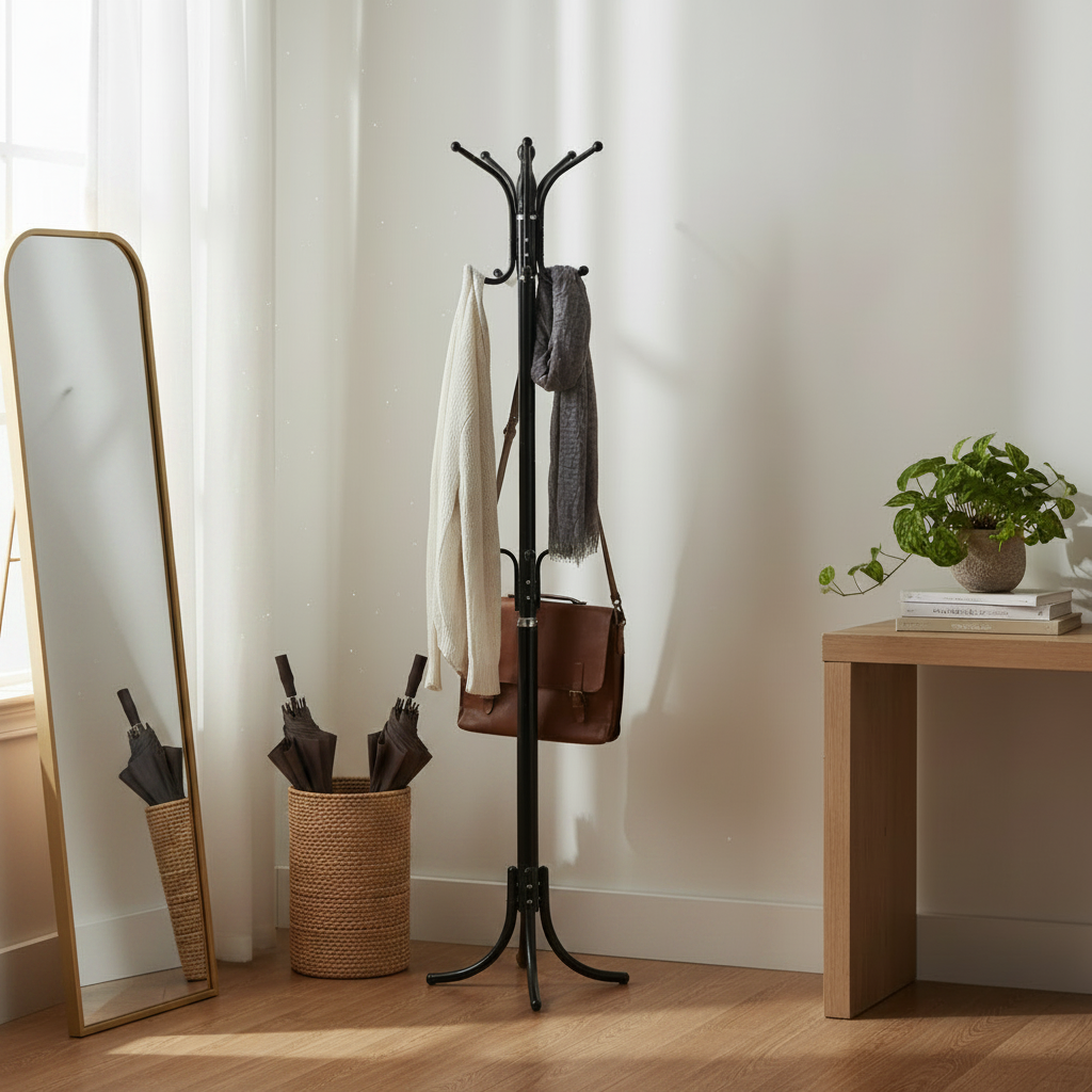 Floor Coat Rack Mendora Black Metal Φ40x180cm