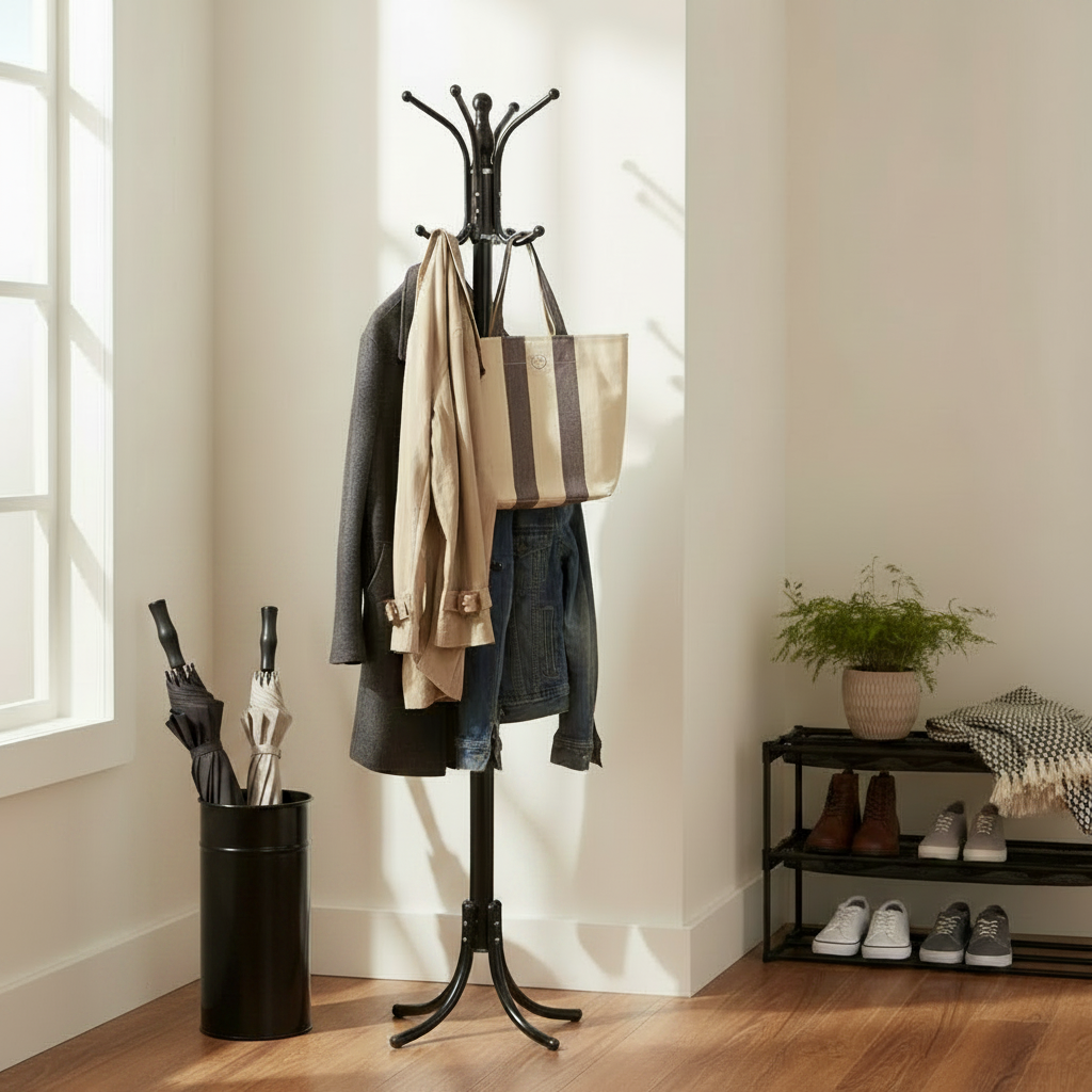 Floor Coat Rack Mendora Black Metal Φ40x180cm