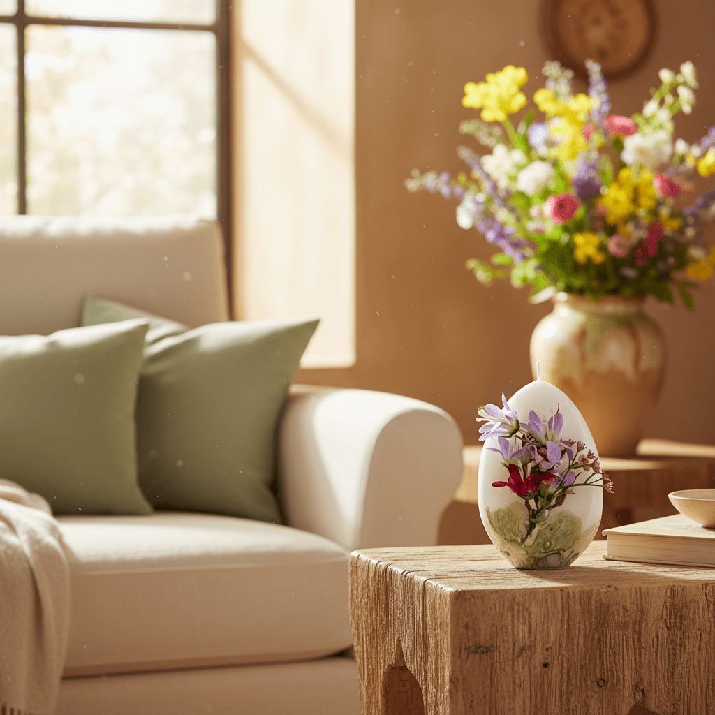 Egg Candle with Flowers No.8 12cm - Candles - VassoHome