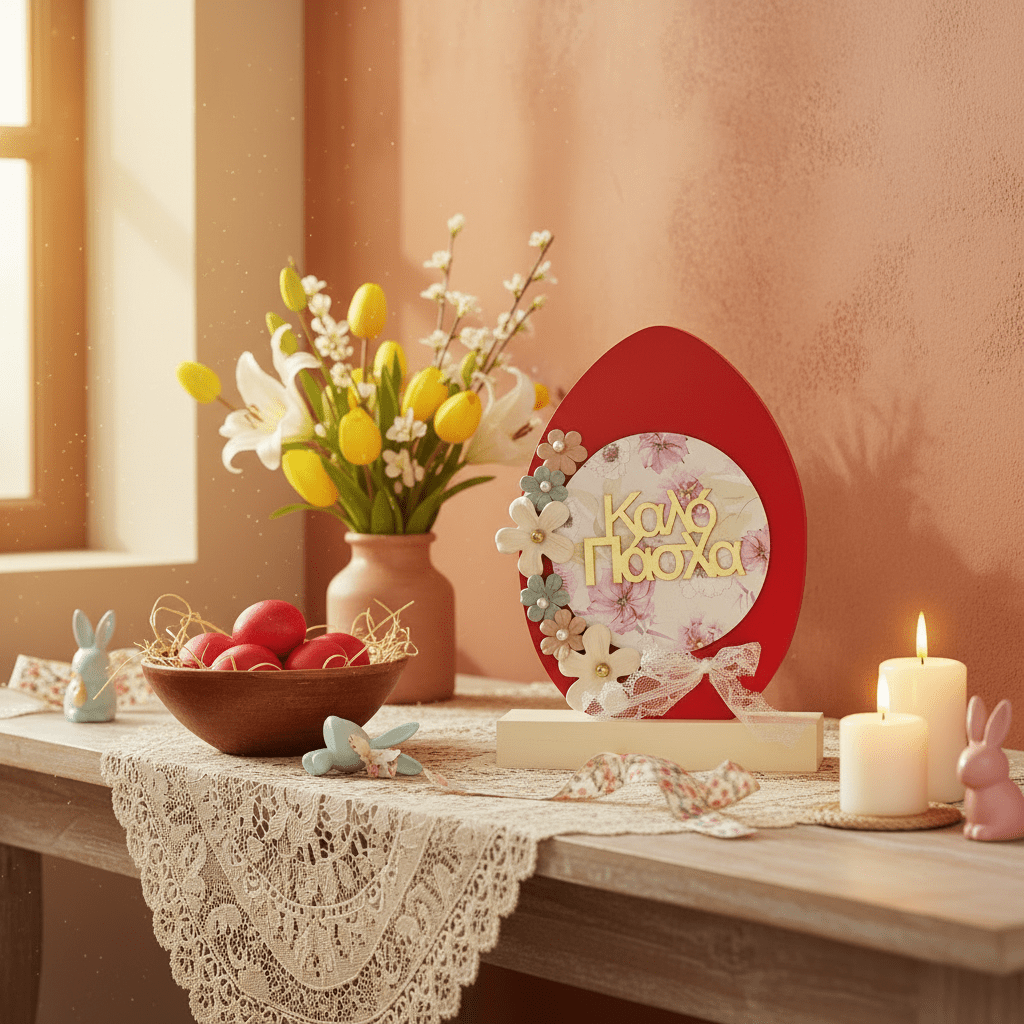 Wooden Easter Egg Table Decoration Red 22x15cm - Decorative Accessories - VassoHome