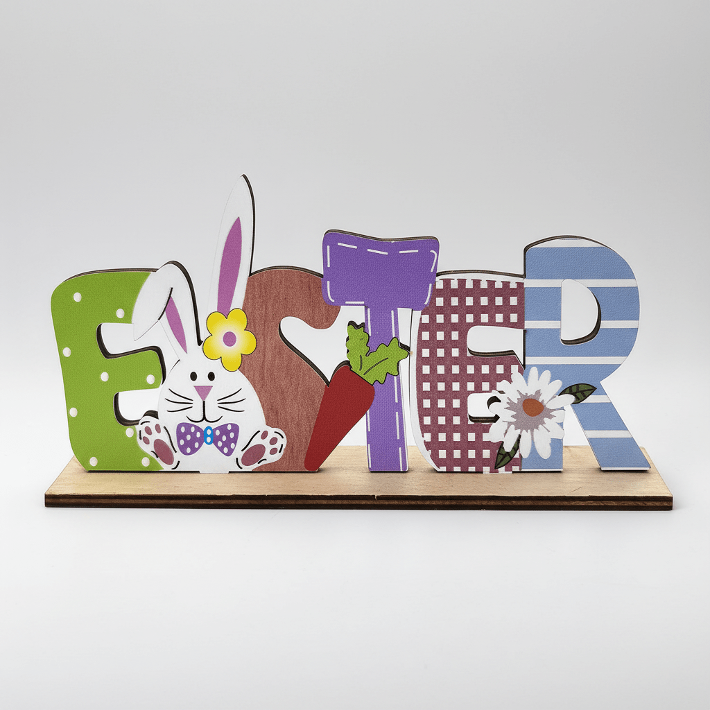 Wooden Happy Easter Sign with Bunny & Carrot 22x9cm - Decorative Accessories - VassoHome