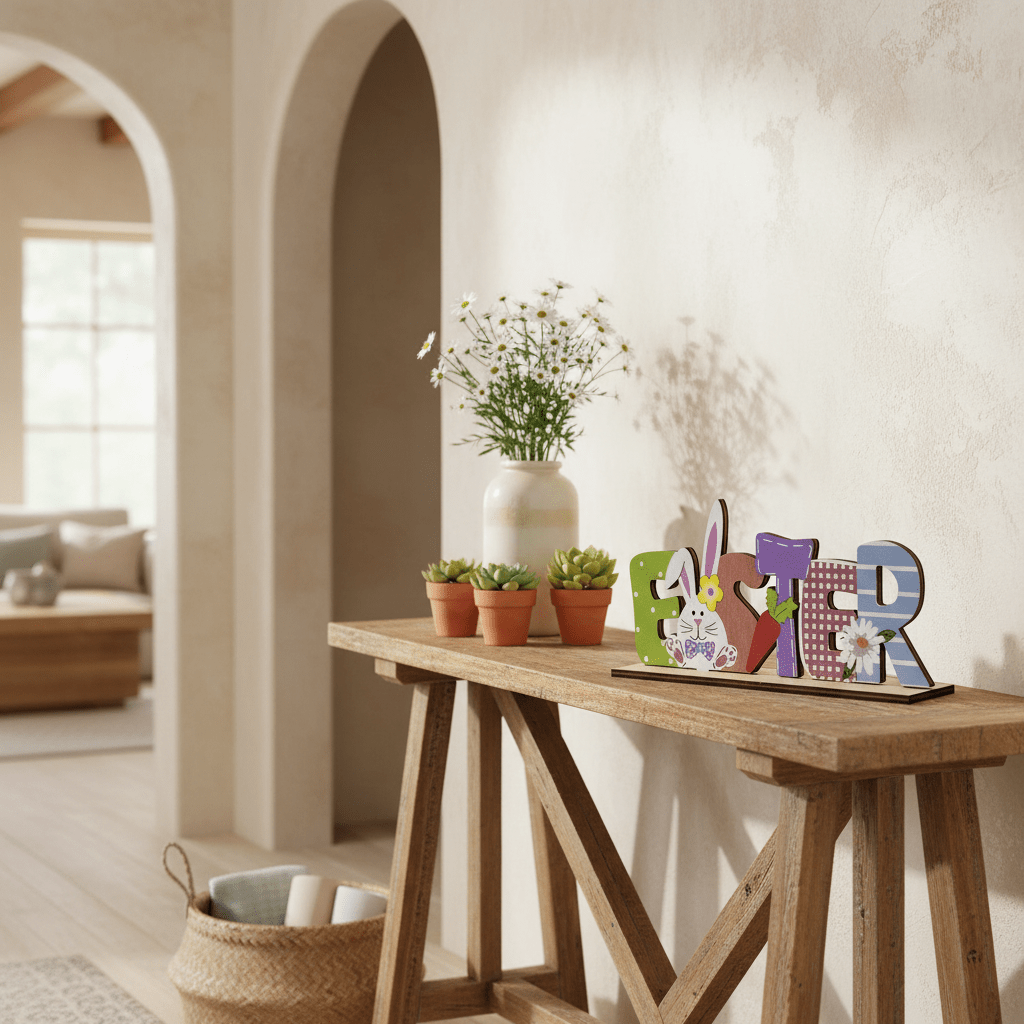 Wooden Happy Easter Sign with Bunny & Carrot 22x9cm - Decorative Accessories - VassoHome