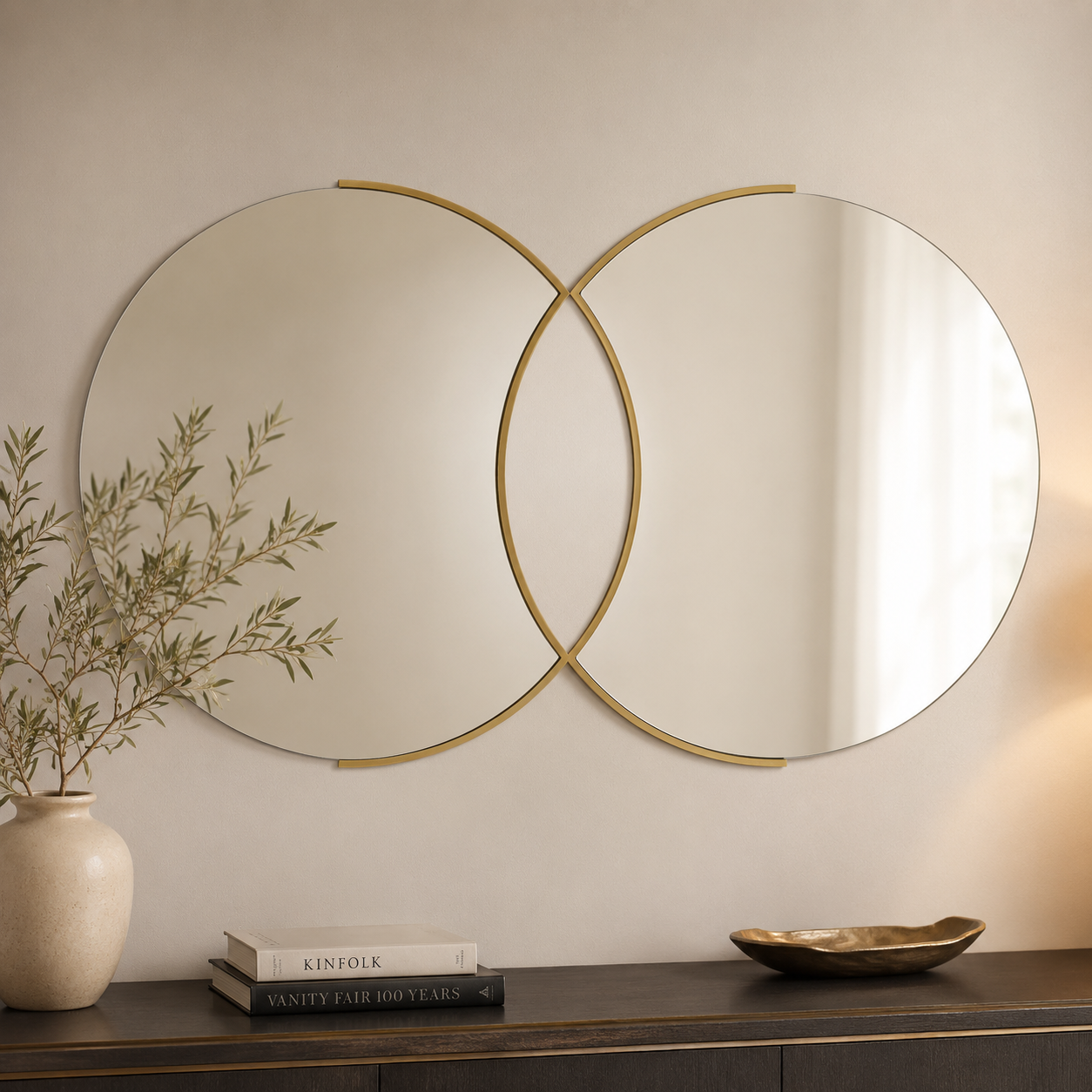 Καθρέφτης Τοίχου Double Miryata χρυσός 105x3x60cm