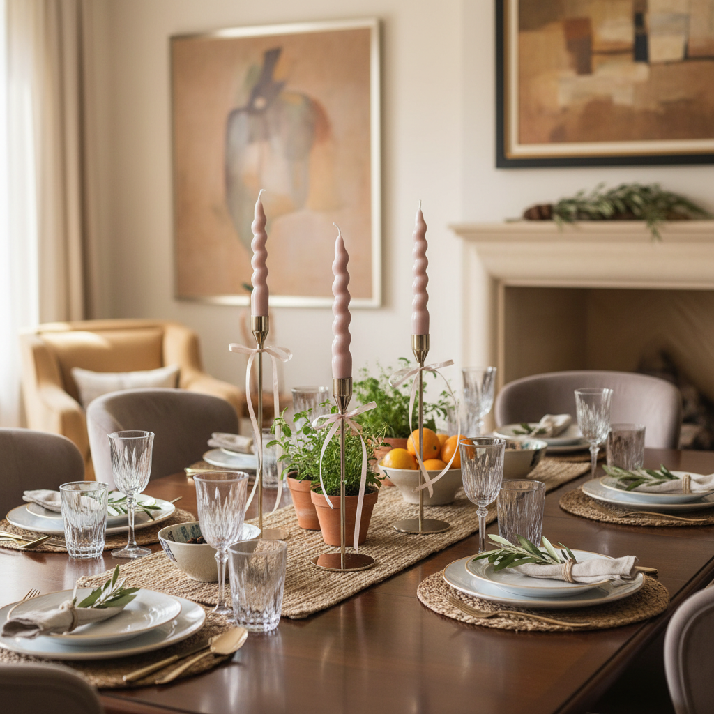 Pâques Rose – Triple Candle Holder with Taper Candles Φ9 x 25/30/35 cm