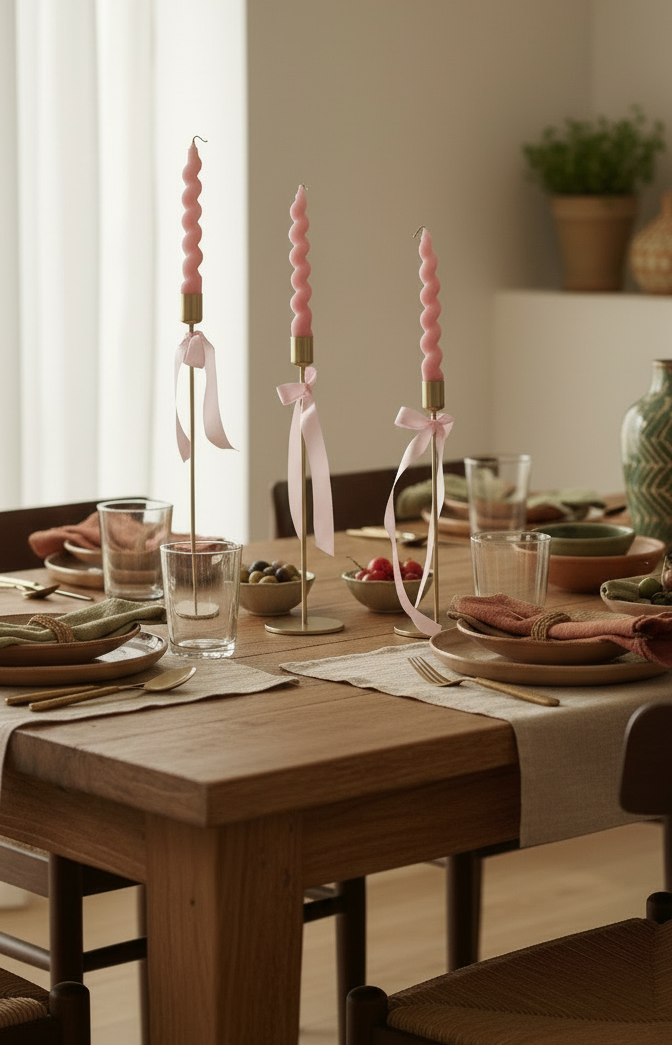 Pâques Rose – Triple Candle Holder with Taper Candles Φ9 x 25/30/35 cm