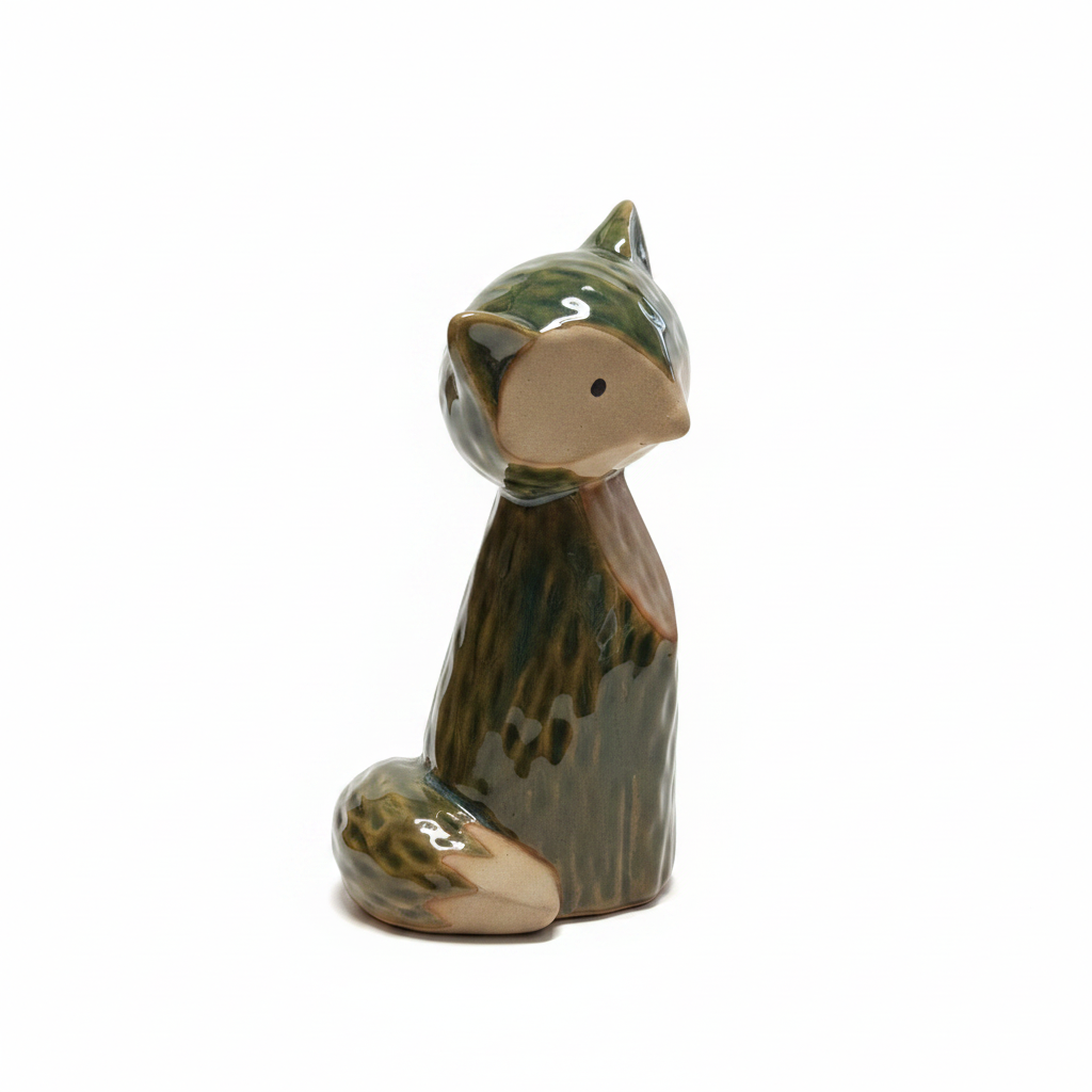 Stoneware φιγούρες Αλεπούς Πράσινες 14 εκ. Σετ των 2