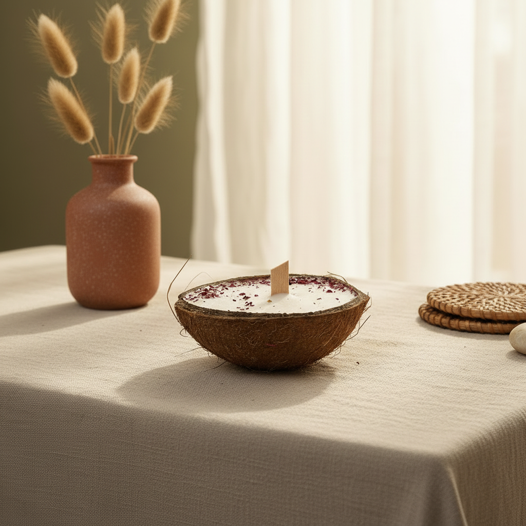 Coconut Rosé – Αρωματικό Κερί σε Φυσική Καρύδα(Περιορισμένη Έκδοση)