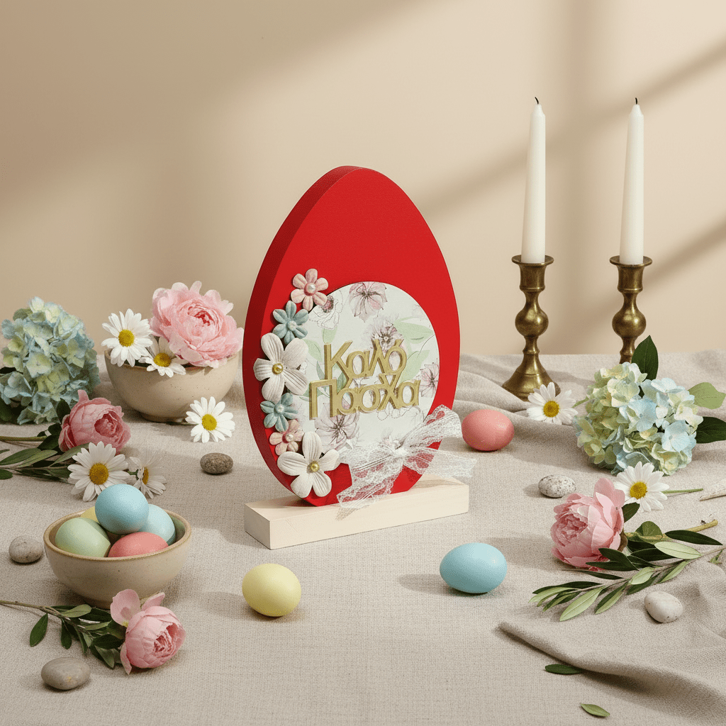 Wooden Easter Egg Table Decoration Red 22x15cm - Decorative Accessories - VassoHome