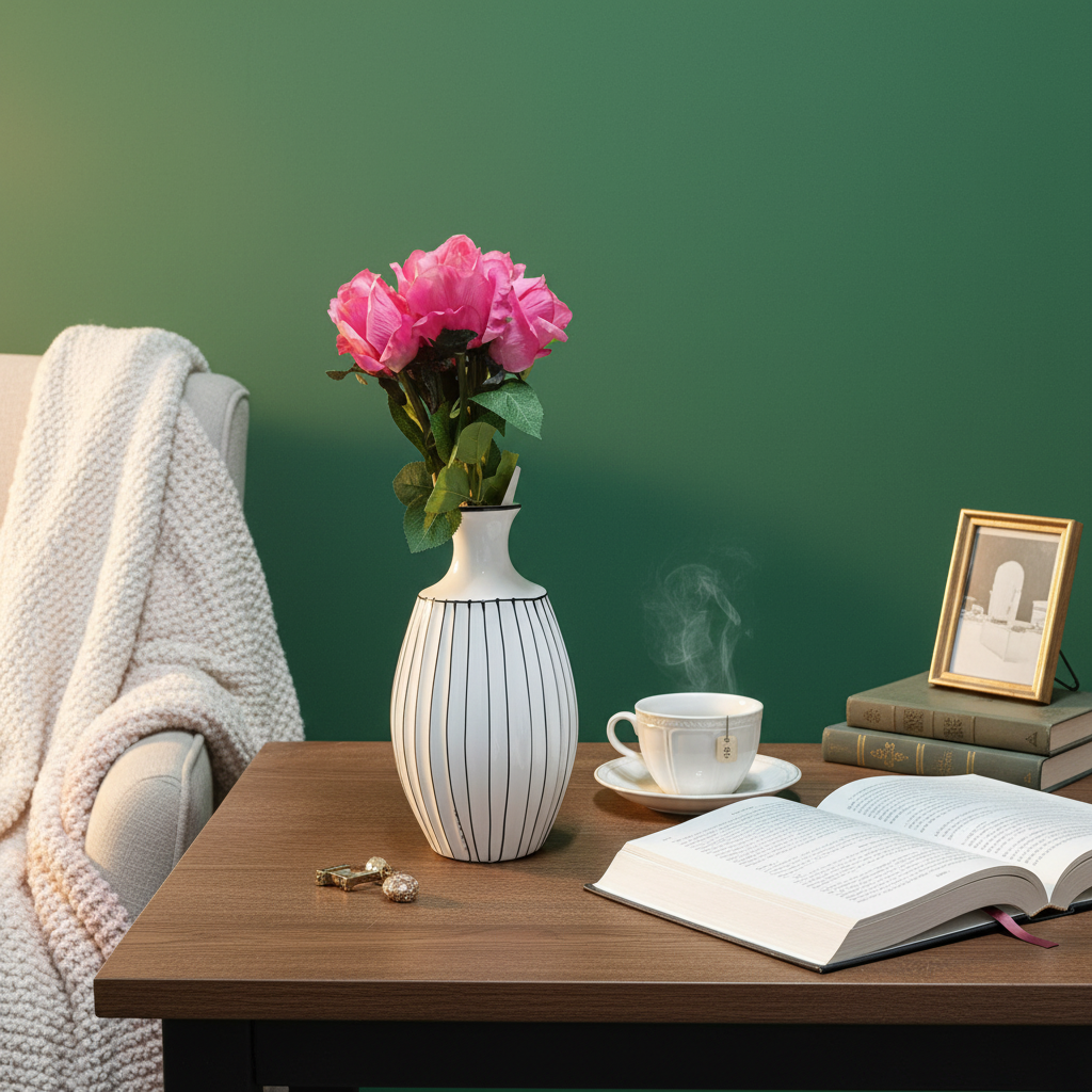 Κεραμικό Βάζο Ριγέ Λευκό–Μαύρο – 28 εκ. Διακοσμητικό Χώρου