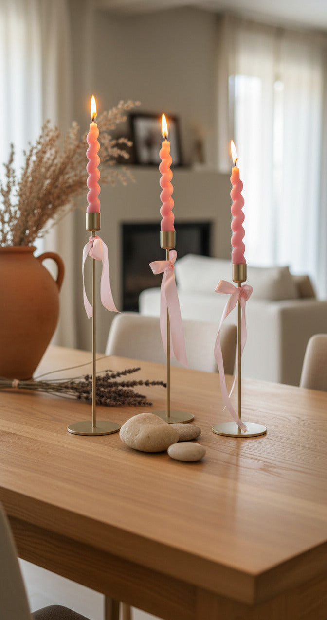 Pâques Rose – Triple Candle Holder with Taper Candles Φ9 x 25/30/35 cm