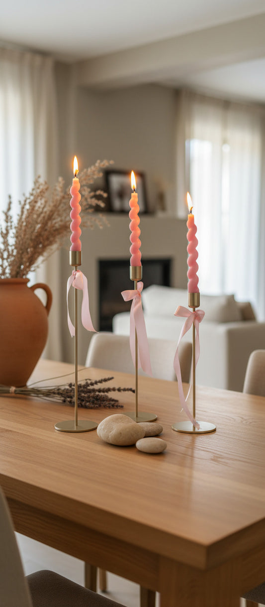 Pâques Rose – Τριπλό Κηροπήγιο με Λαμπάδες Φ9 x 25/30/35 cm