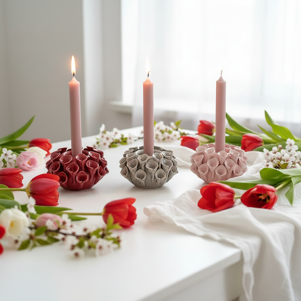 Κεραμικά Κηροπήγια Flower Σετ 3 Τεμαχίων