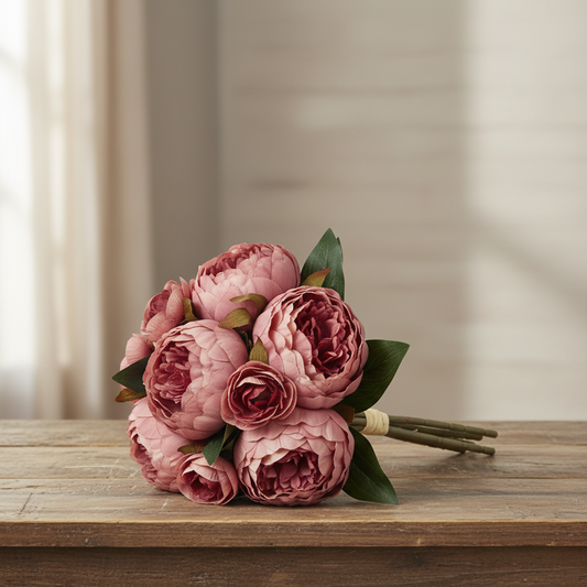 Τεχνητή Ανθοδέσμη με Παιώνιας Dusty Rose 8 Λουλούδια 32εκ