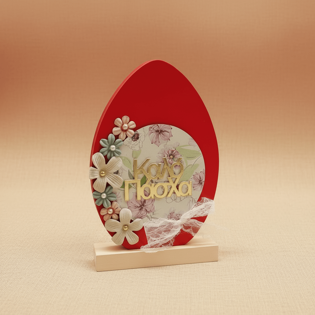 Wooden Easter Egg Table Decoration Red 22x15cm - Decorative Accessories - VassoHome