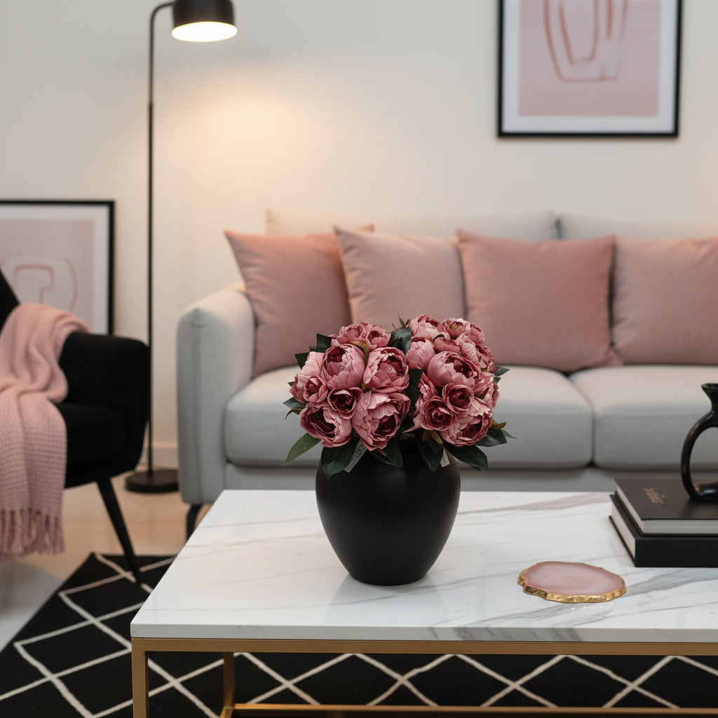 Τεχνητή Ανθοδέσμη με Παιώνιας Dusty Rose 8 Λουλούδια 32εκ