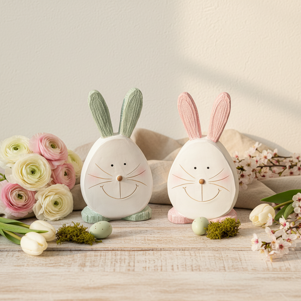 Decorative Bunny Figurine Set Polyresin 25x15x6cm - 2 Pieces - Decorative Accessories - VassoHome