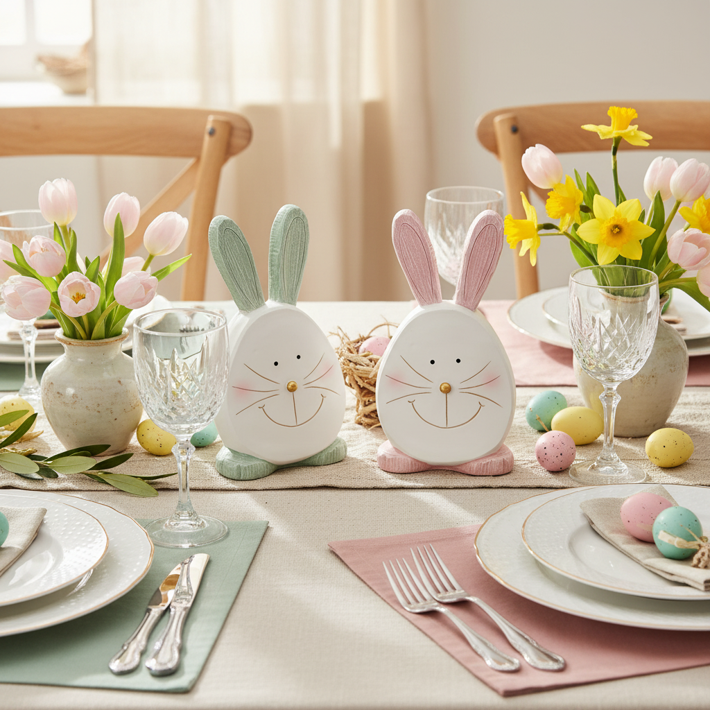 Decorative Bunny Figurine Set Polyresin 25x15x6cm - 2 Pieces - Decorative Accessories - VassoHome