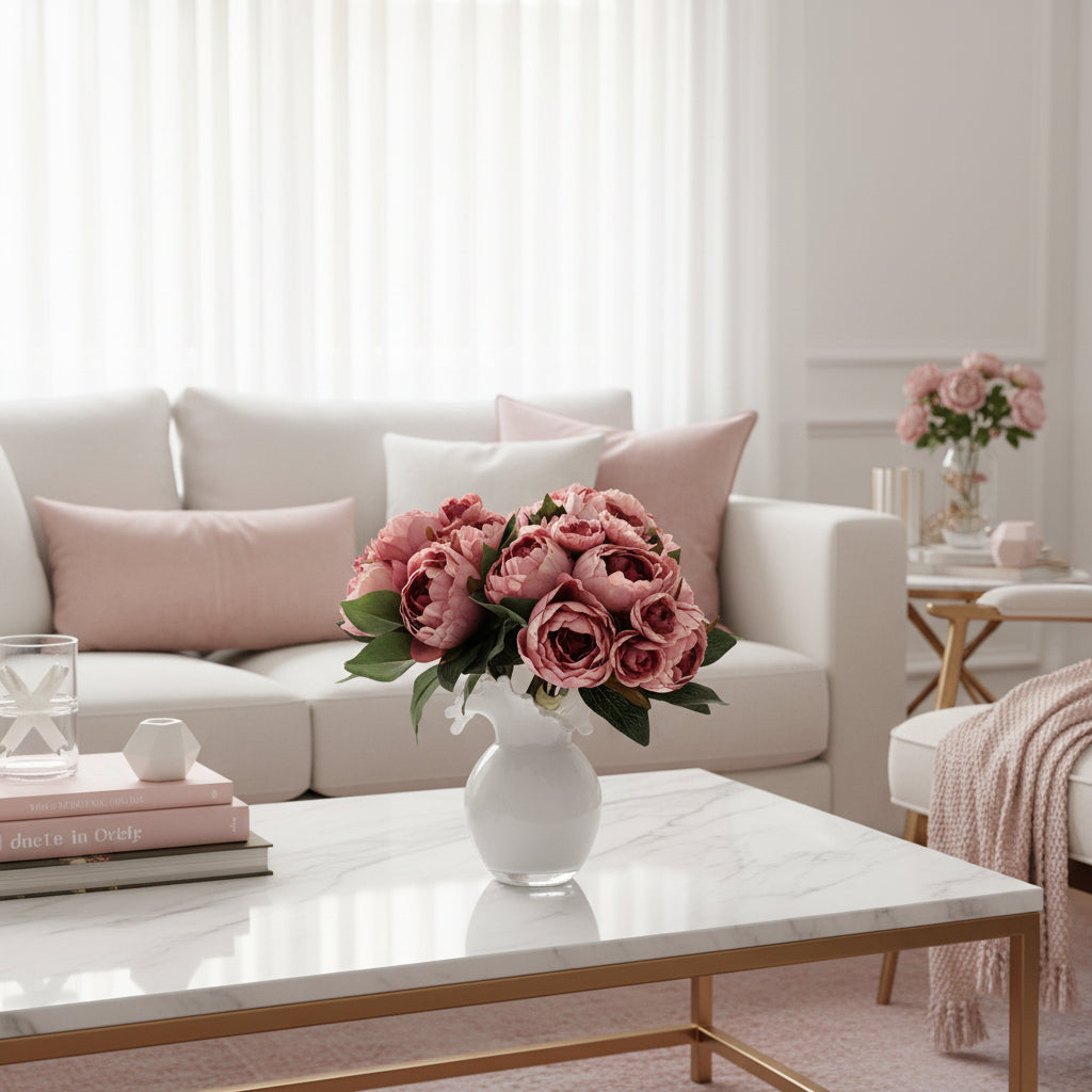 Τεχνητή Ανθοδέσμη με Παιώνιας Dusty Rose 8 Λουλούδια 32εκ