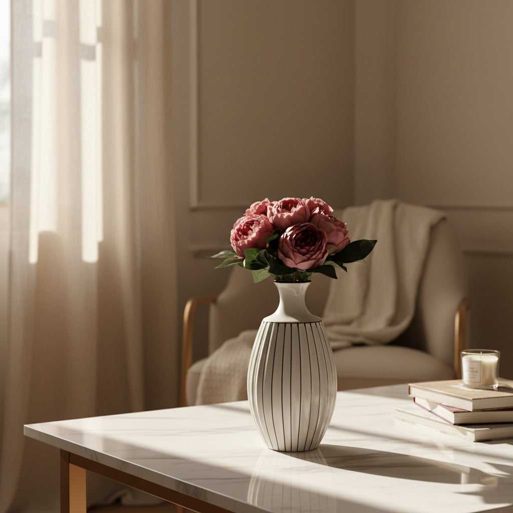 Τεχνητή Ανθοδέσμη με Παιώνιας Dusty Rose 8 Λουλούδια 32εκ