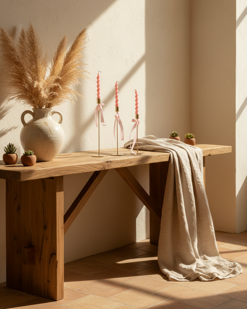 Pâques Rose – Triple Candle Holder with Taper Candles Φ9 x 25/30/35 cm