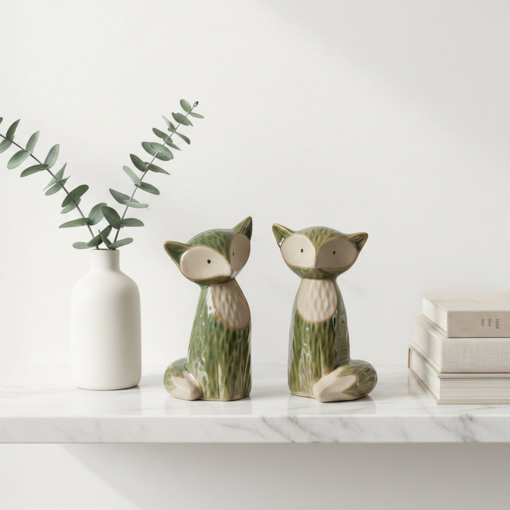 Stoneware φιγούρες Αλεπούς Πράσινες 14 εκ. Σετ των 2
