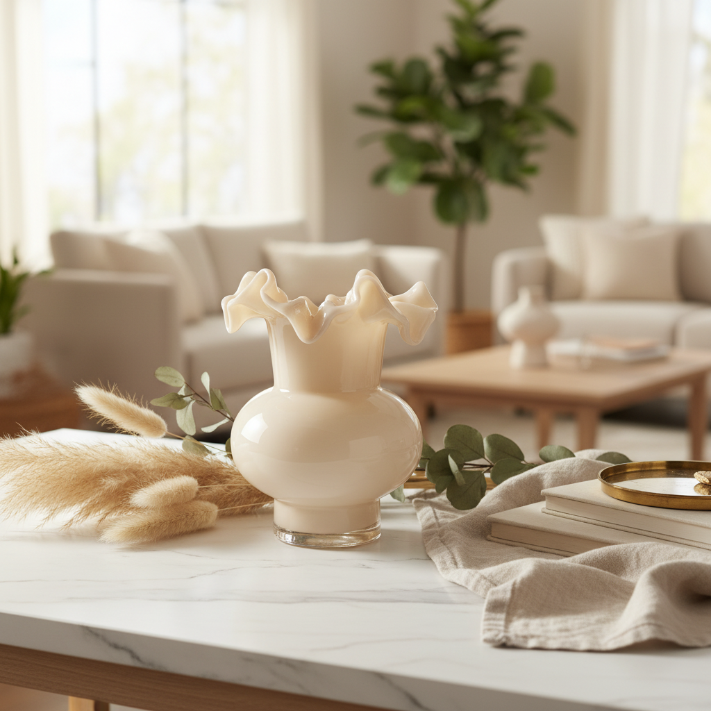 Γυάλινο Βάζο Κρεμ 20x16εκ.