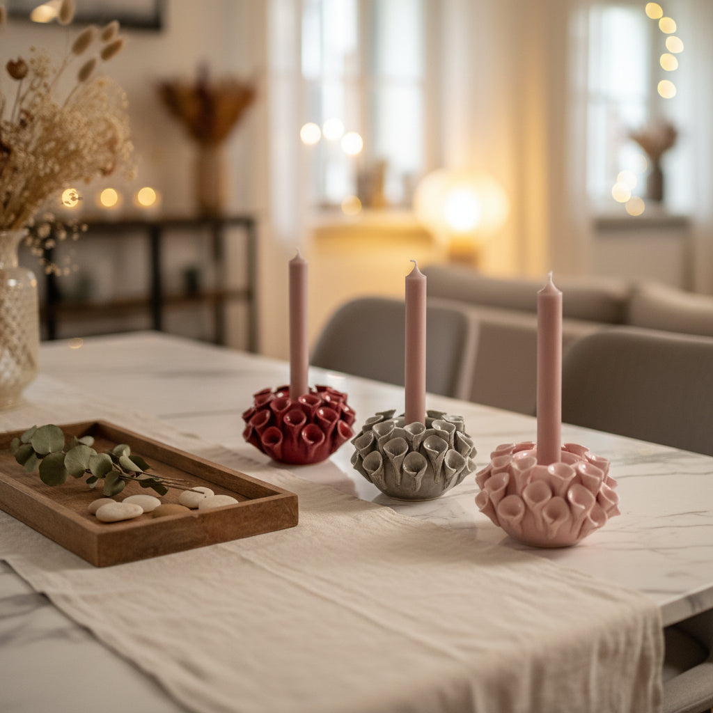 Κεραμικά Κηροπήγια Flower Σετ 3 Τεμαχίων