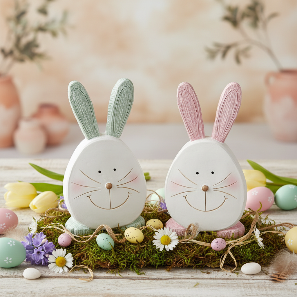 Decorative Bunny Figurine Set Polyresin 25x15x6cm - 2 Pieces - Decorative Accessories - VassoHome