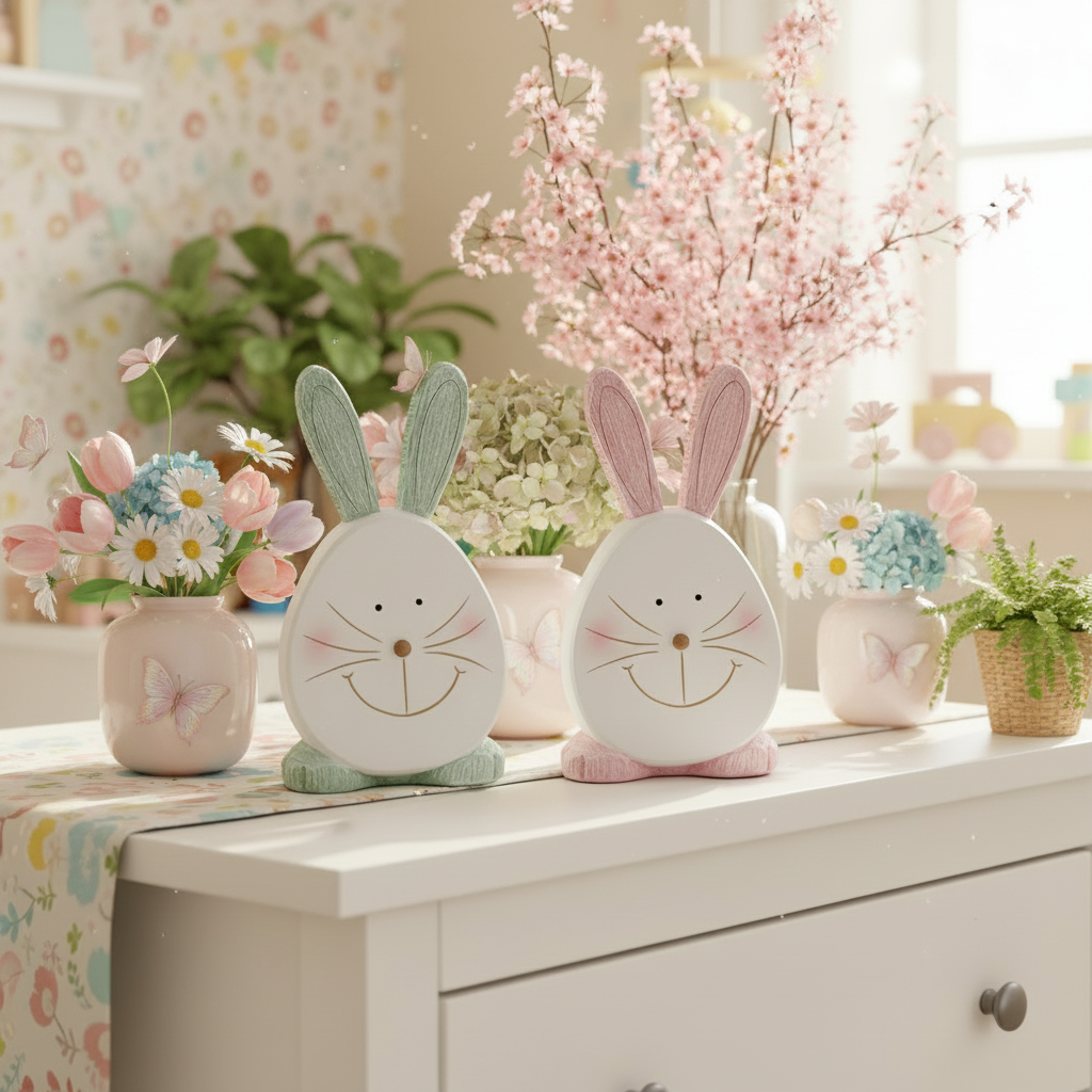 Decorative Bunny Figurine Set Polyresin 25x15x6cm - 2 Pieces - Decorative Accessories - VassoHome